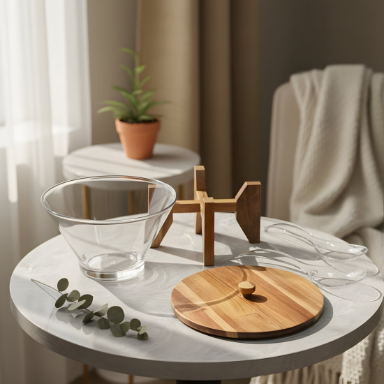 Acrylic & Wooden Bowl with Two Spoons